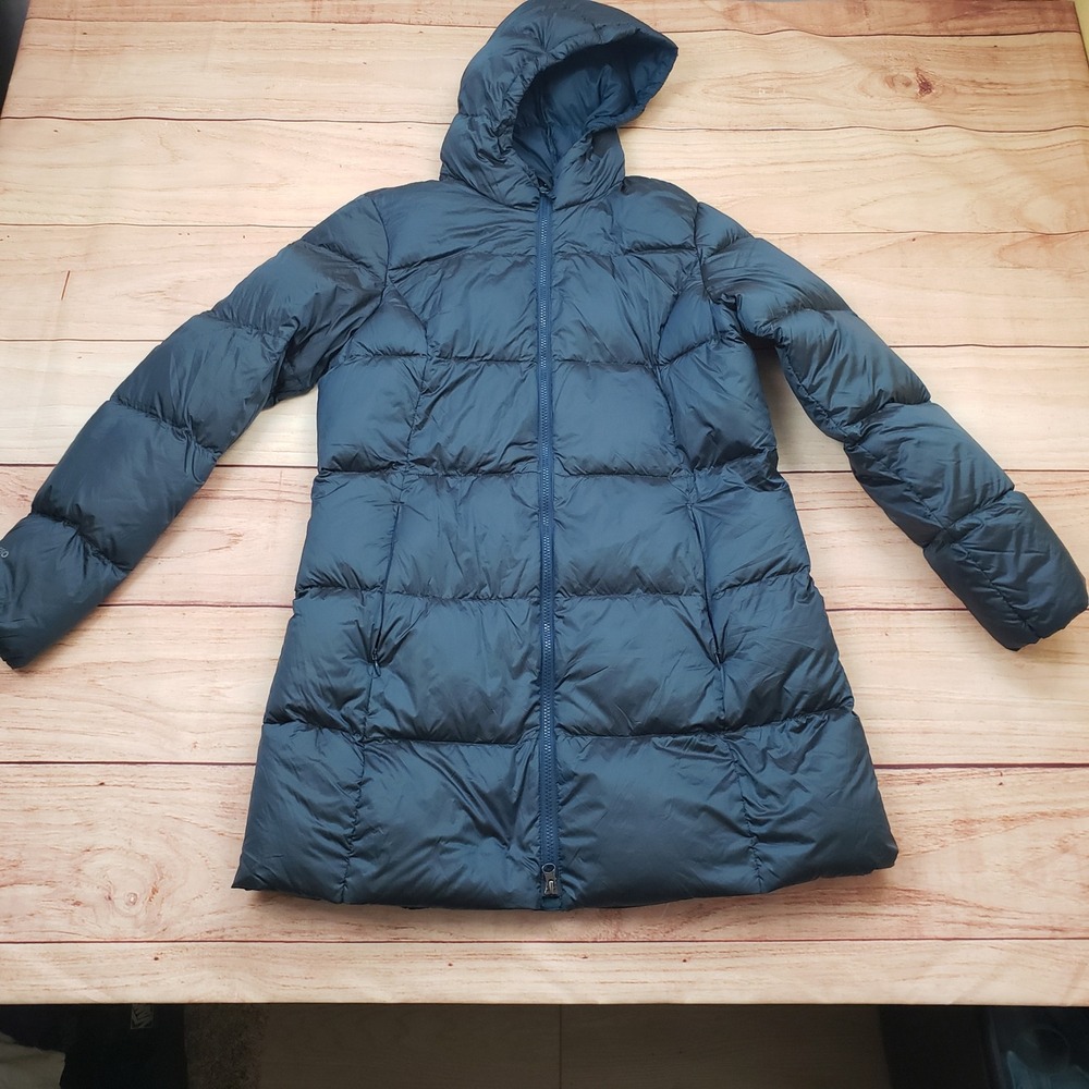 Eddie Bauer Jacket Womens Large Blue Luna Peak Down Parka 550 Hooded Puffer